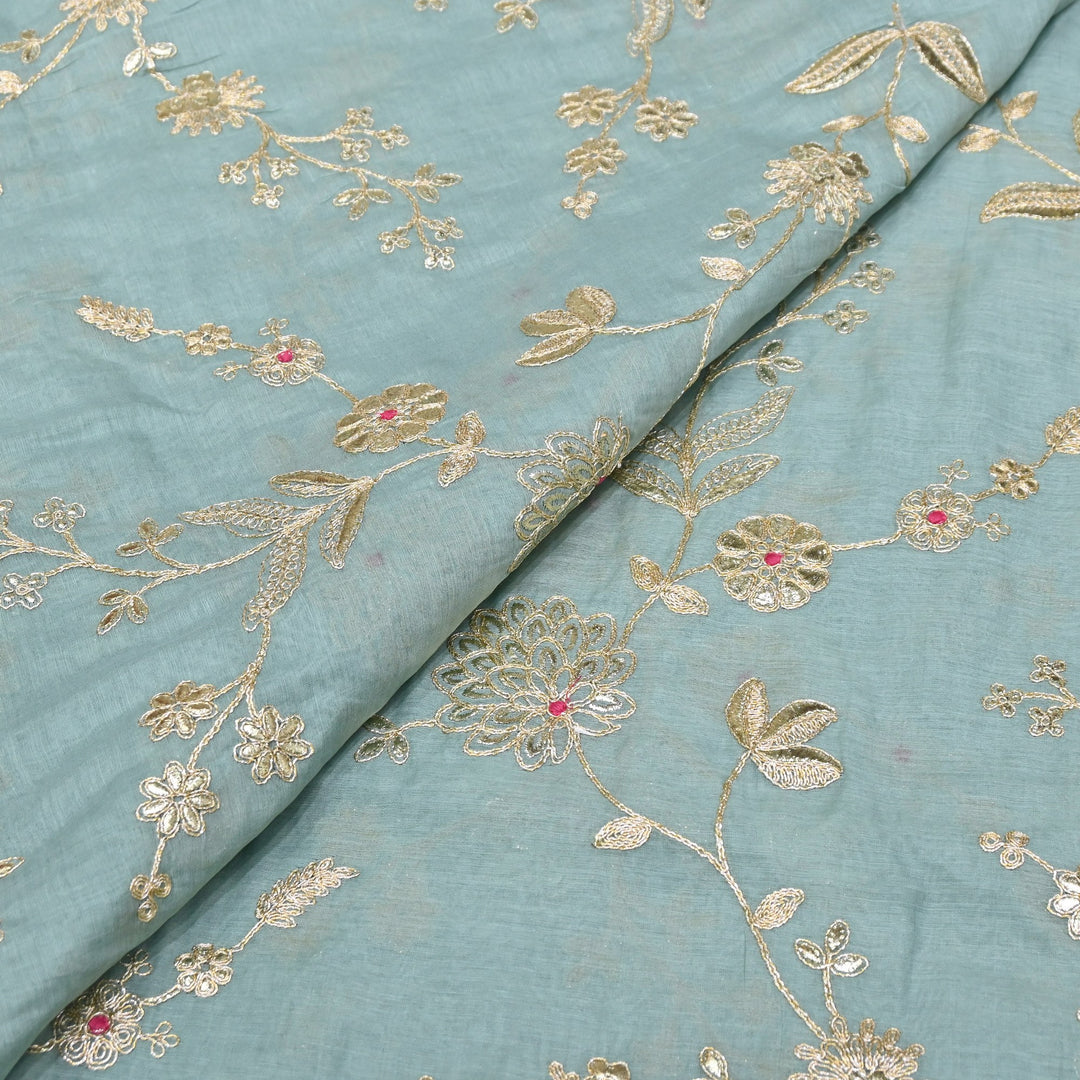 Dyed Mul Chanderi Gota & Zari Embroidery Fabric 44" – Premium Designer Fabric MC163A-3