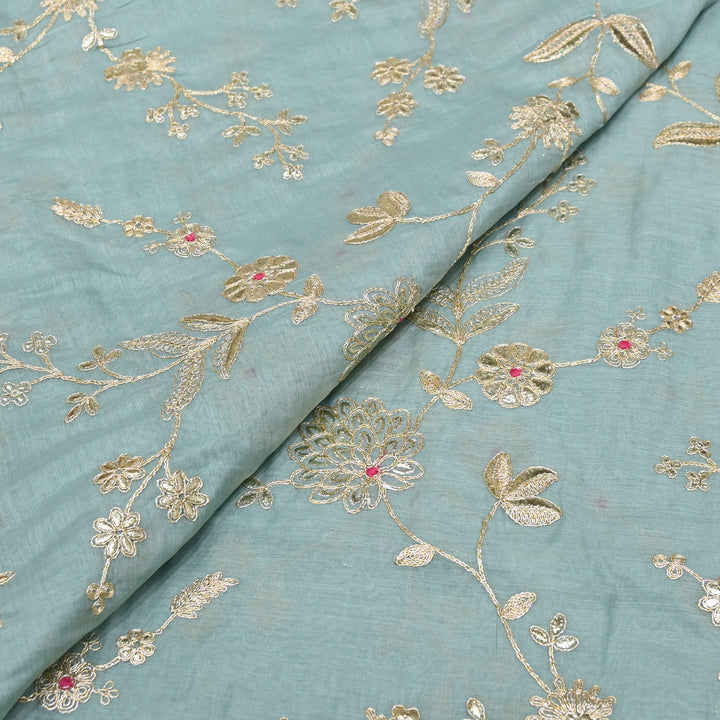 Dyed Mul Chanderi Gota & Zari Embroidery Fabric 44" – Premium Designer Fabric MC163A-3