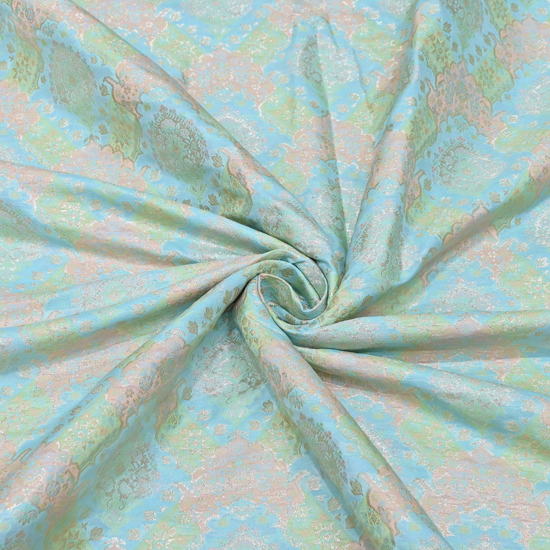 Banarasi Rangkat Zari Brocade Fabric – Multicolor Designer Banarasi Fabric - RAN365-A