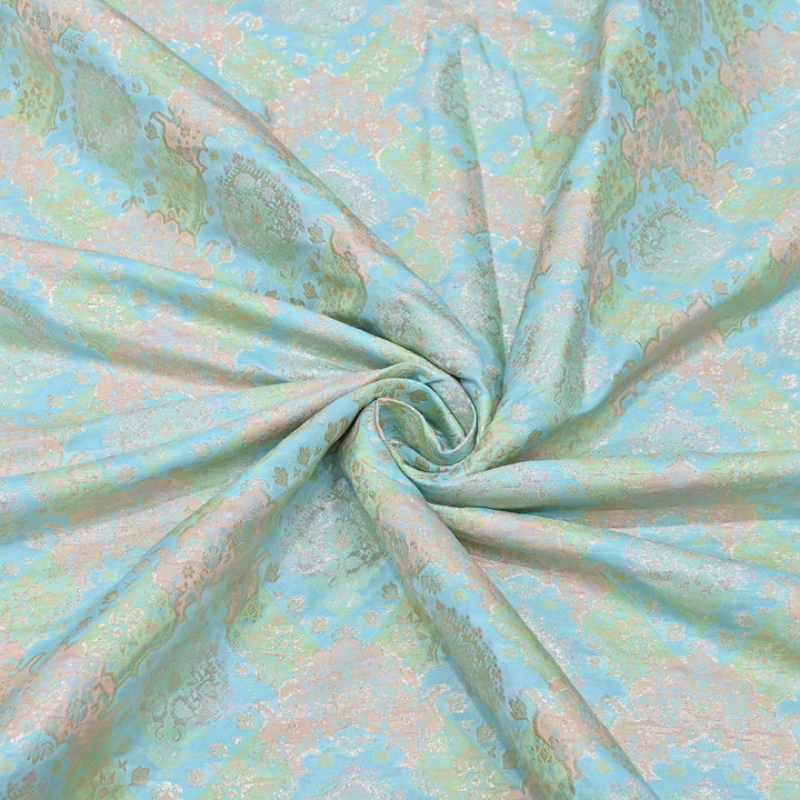 Banarasi Rangkat Zari Brocade Fabric – Multicolor Designer Banarasi Fabric - RAN365-A