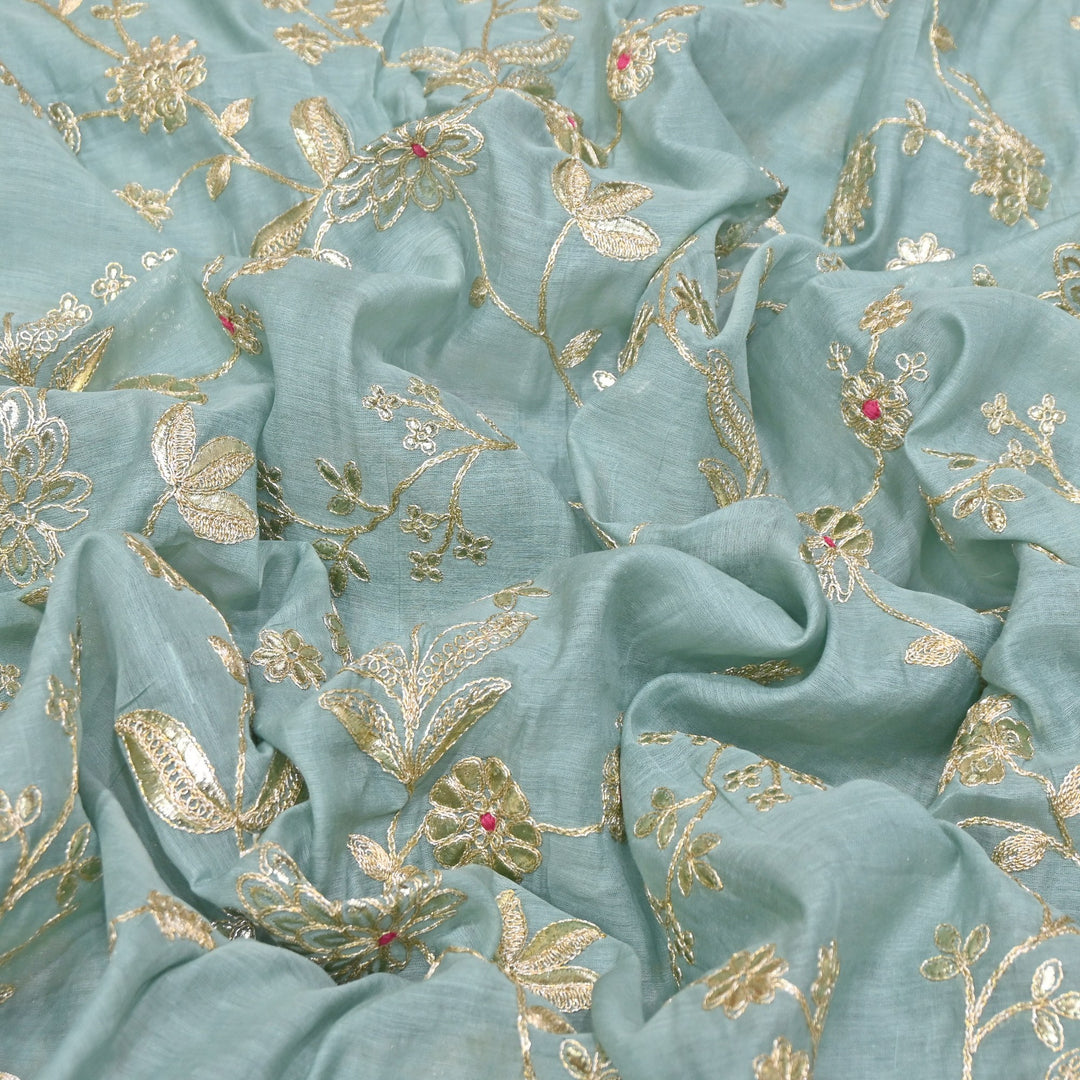 Dyed Mul Chanderi Gota & Zari Embroidery Fabric 44" – Premium Designer Fabric MC163A-3
