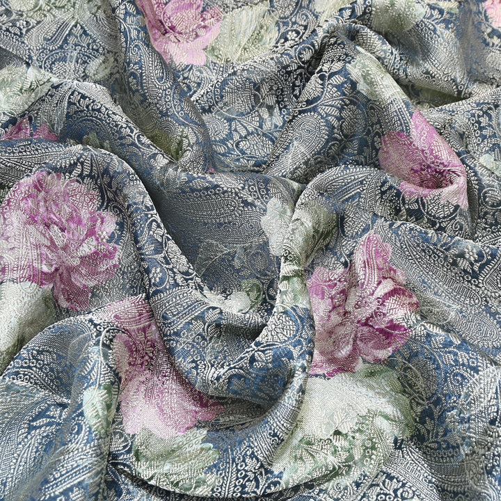 Premium Silk Brocade Jacquard Digital Print Fabric | Designer Fabric- AL3812-6