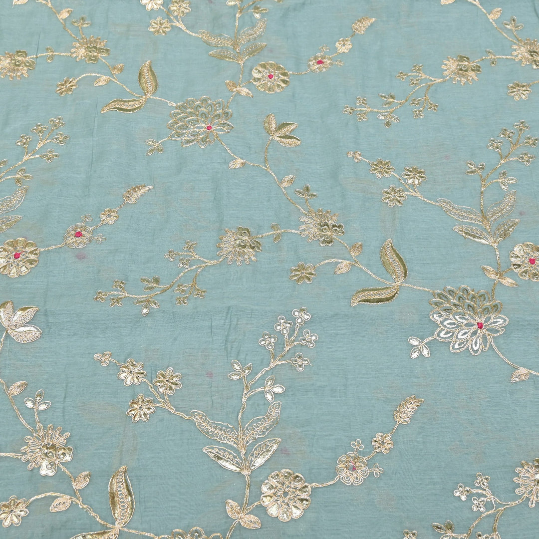 Dyed Mul Chanderi Gota & Zari Embroidery Fabric 44" – Premium Designer Fabric MC163A-3