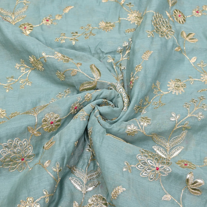 Dyed Mul Chanderi Gota & Zari Embroidery Fabric 44" – Premium Designer Fabric MC163A-3