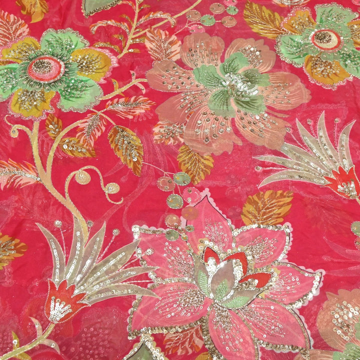 Viscose Organza Position Print Zari & Sequins Embroidery Fabric – Premium Designer Fabric-V1117C-2