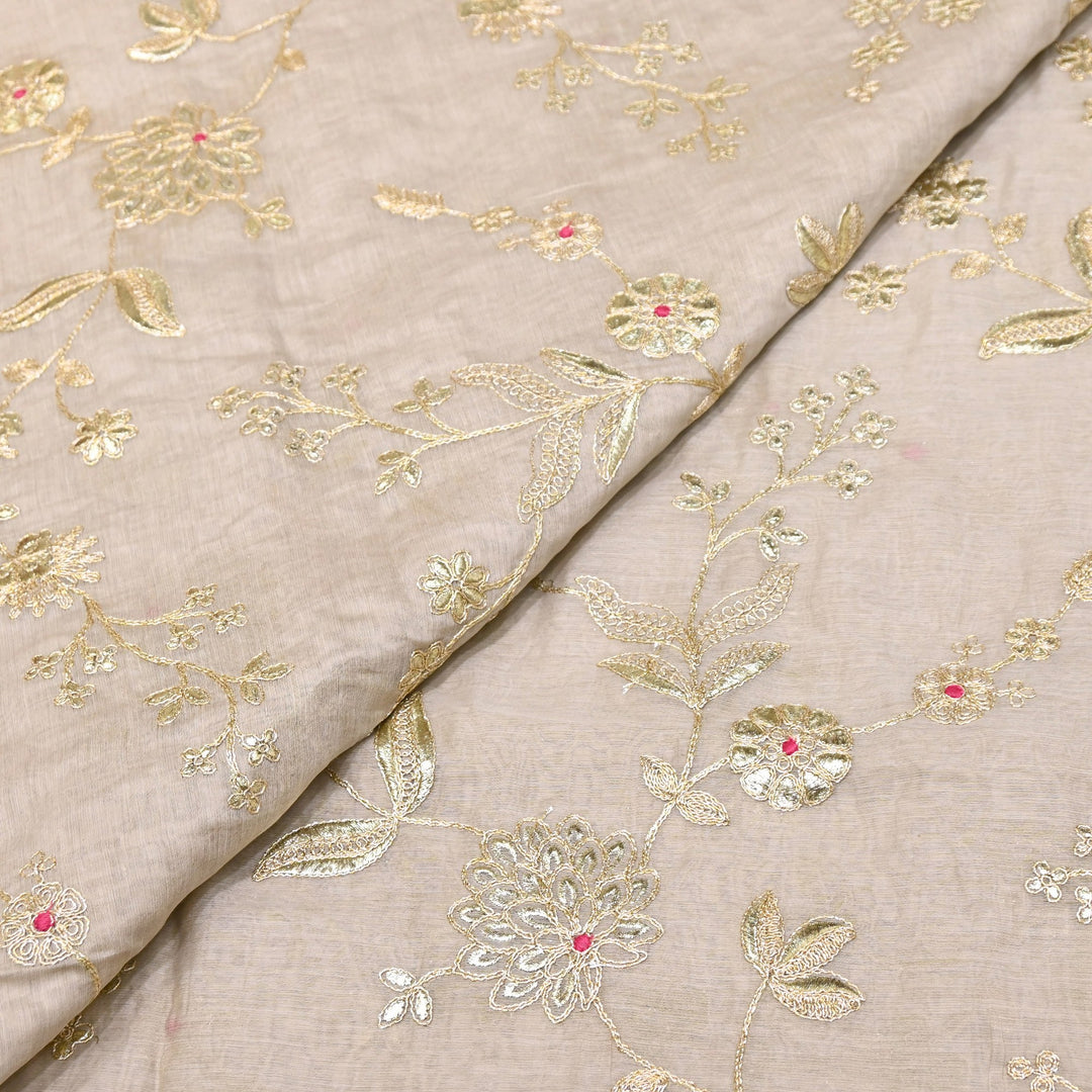Dyed Mul Chanderi Gota & Zari Embroidery Fabric 44" – Premium Designer Fabric MC163A-4