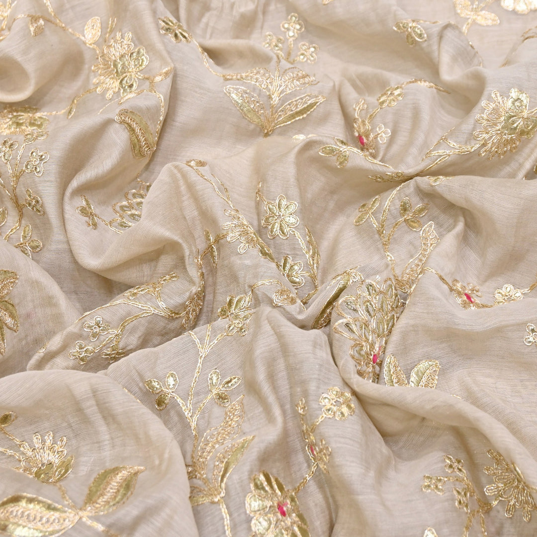 Dyed Mul Chanderi Gota & Zari Embroidery Fabric 44" – Premium Designer Fabric MC163A-4