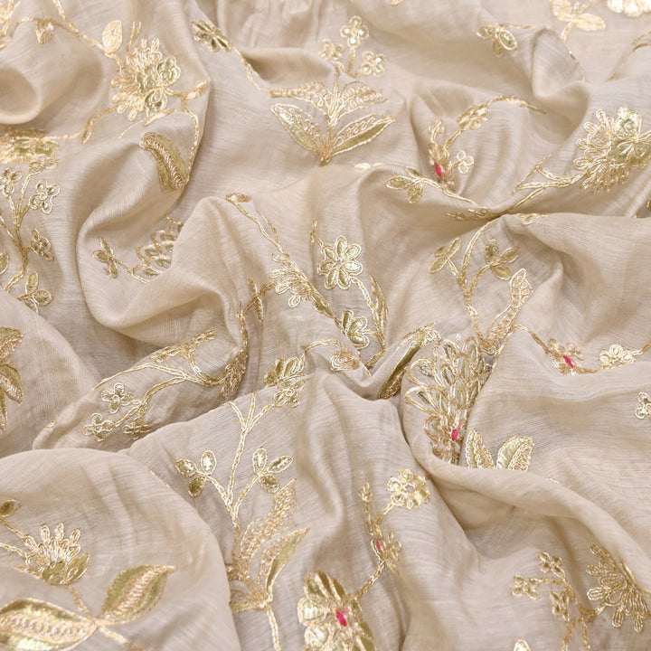 Dyed Mul Chanderi Gota & Zari Embroidery Fabric 44" – Premium Designer Fabric MC163A-4