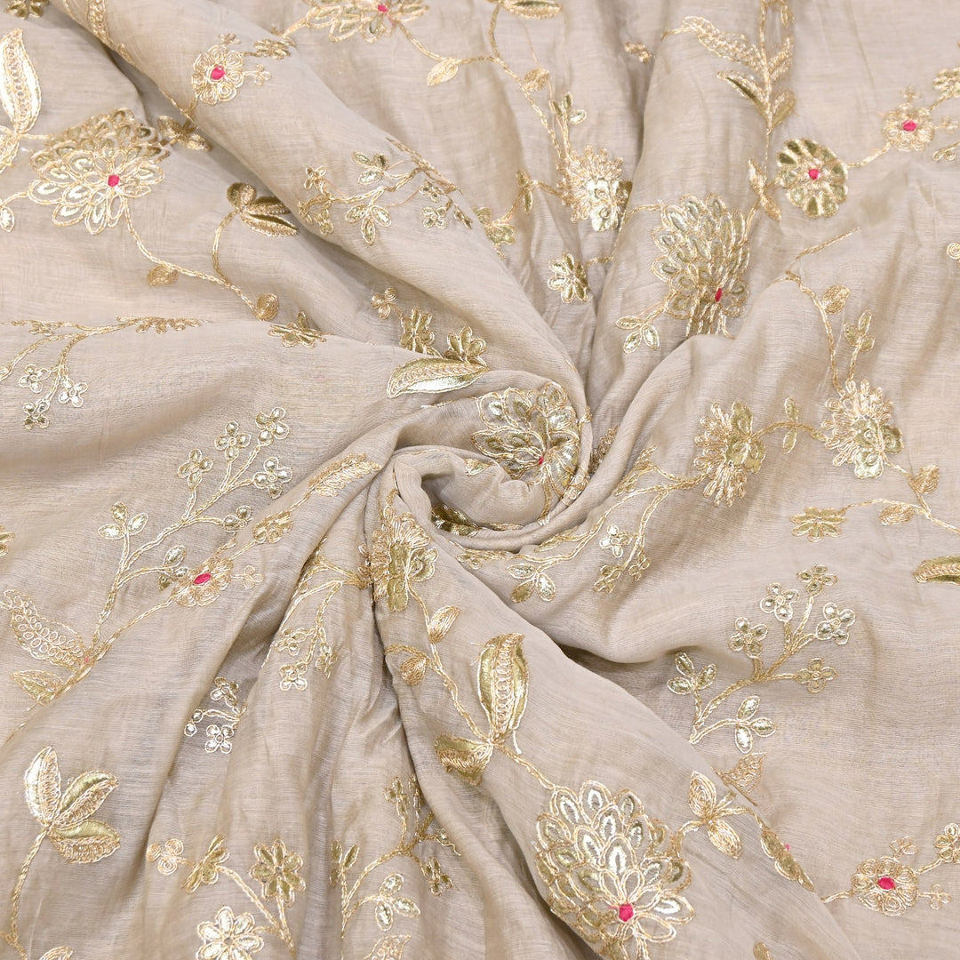 Dyed Mul Chanderi Gota & Zari Embroidery Fabric 44" – Premium Designer Fabric MC163A-4