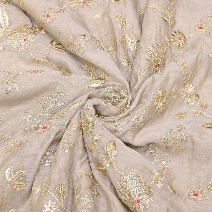 Dyed Mul Chanderi Gota & Zari Embroidery Fabric 44" – Premium Designer Fabric MC163A-4