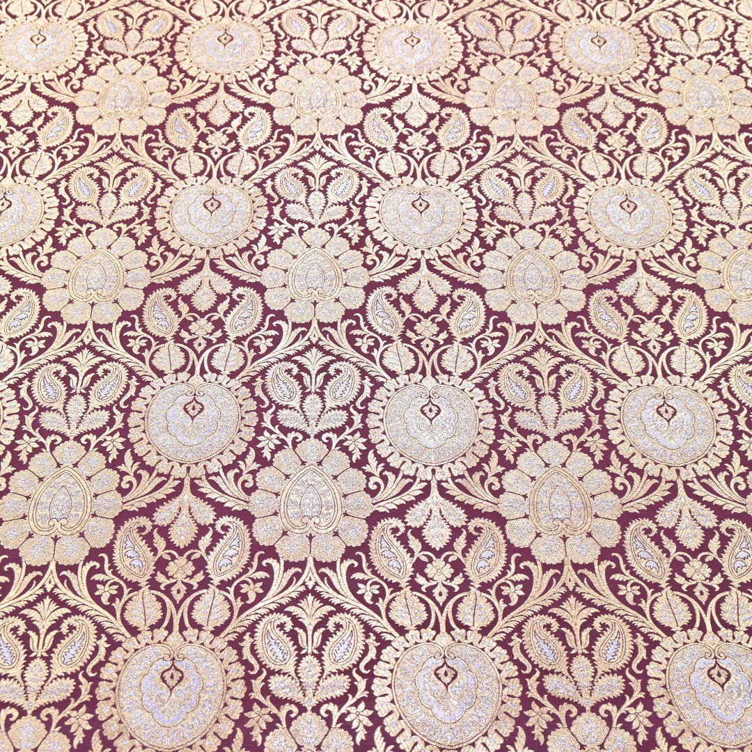 Luxury Meena Zari Brocade Fabric | Rich Traditional Floral & Paisley Designer Brocade | OEW310-2