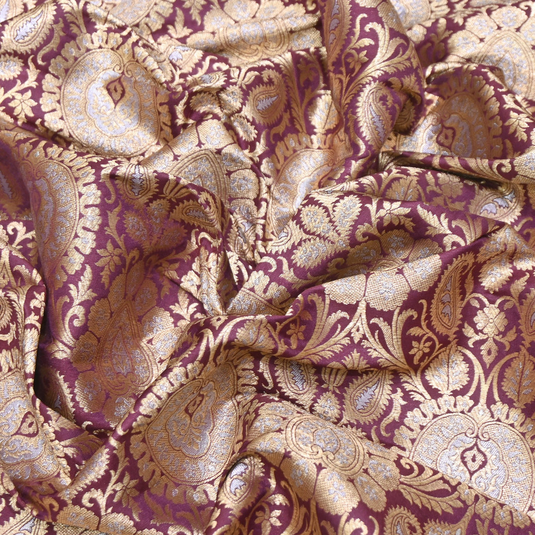 Luxury Meena Zari Brocade Fabric | Rich Traditional Floral & Paisley Designer Brocade | OEW310-2