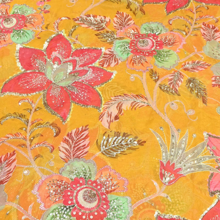 Viscose Organza Position Print Zari & Sequins Embroidery Fabric – Premium Designer Fabric-V1117C-3