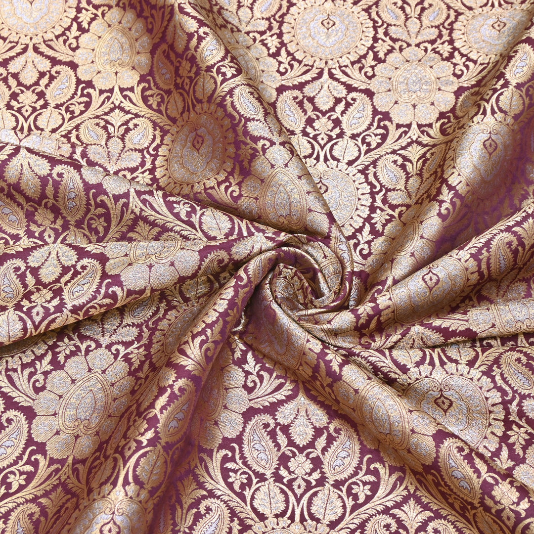 Luxury Meena Zari Brocade Fabric | Rich Traditional Floral & Paisley Designer Brocade | OEW310-2