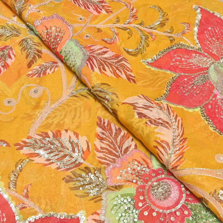 Viscose Organza Position Print Zari & Sequins Embroidery Fabric – Premium Designer Fabric-V1117C-3