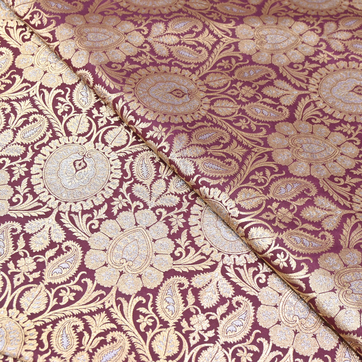 Luxury Meena Zari Brocade Fabric | Rich Traditional Floral & Paisley Designer Brocade | OEW310-2