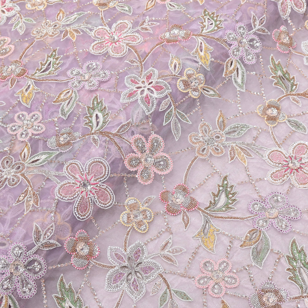 Premium Dyed Net Moti Sequins & Thread Work Embroidery Fabric | VI3345C-04
