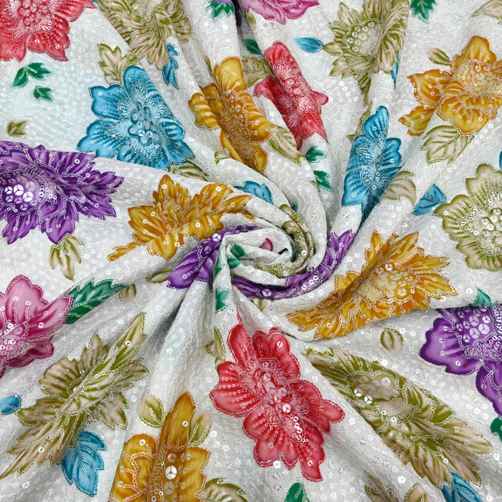 Beautiful Designer Crepe Position Prints, Sequin Embroidery Fabrics