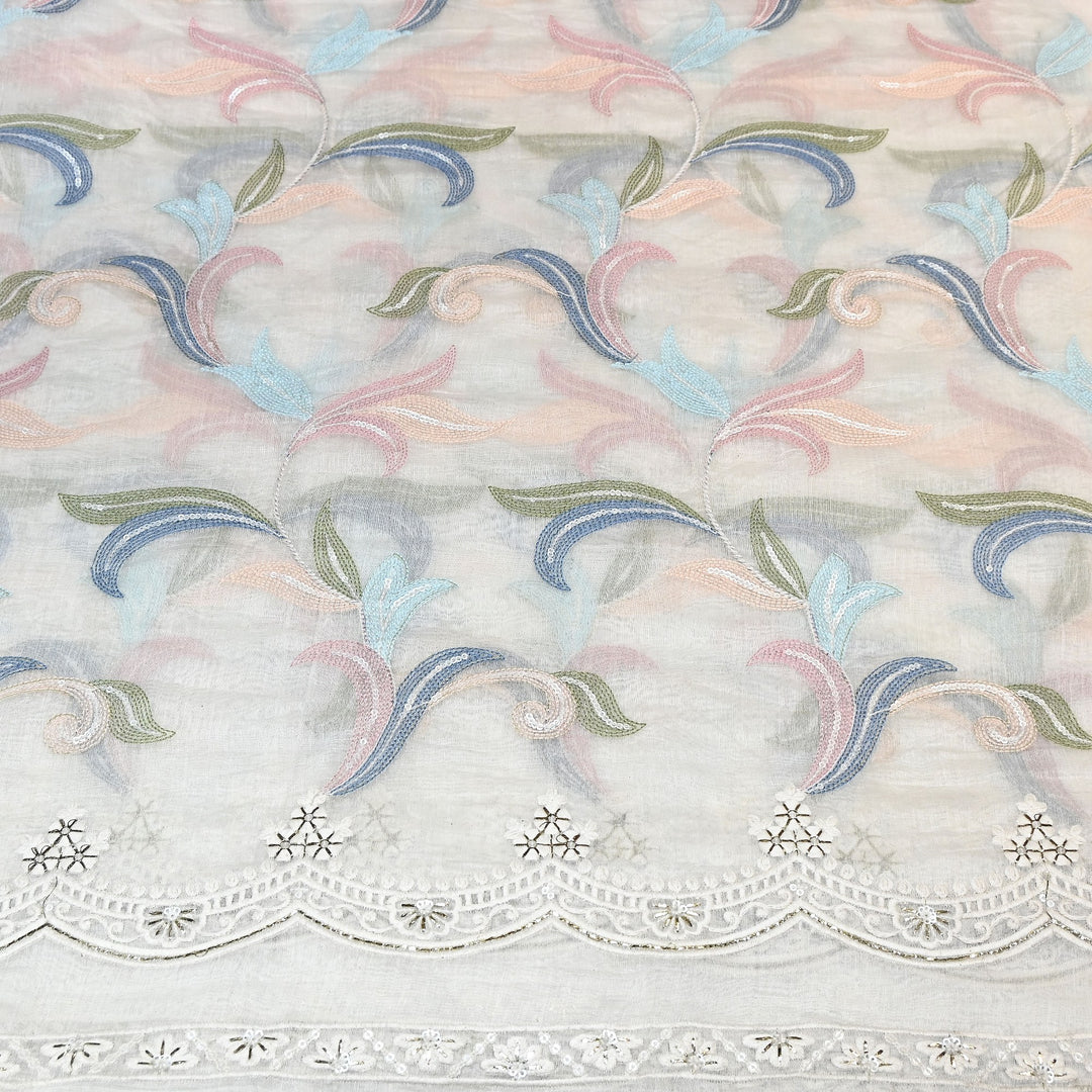 Premium Mul Chanderi Thread Work Embroidery Fabric - P80039-1