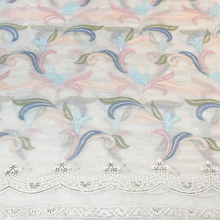 Premium Mul Chanderi Thread Work Embroidery Fabric - P80039-1