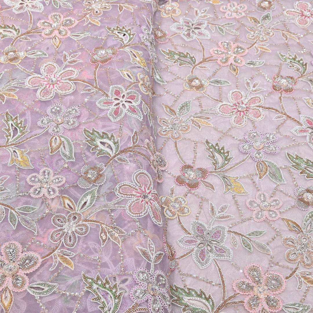 Premium Dyed Net Moti Sequins & Thread Work Embroidery Fabric | VI3345C-04