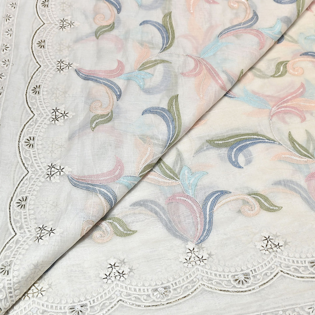Premium Mul Chanderi Thread Work Embroidery Fabric - P80039-1