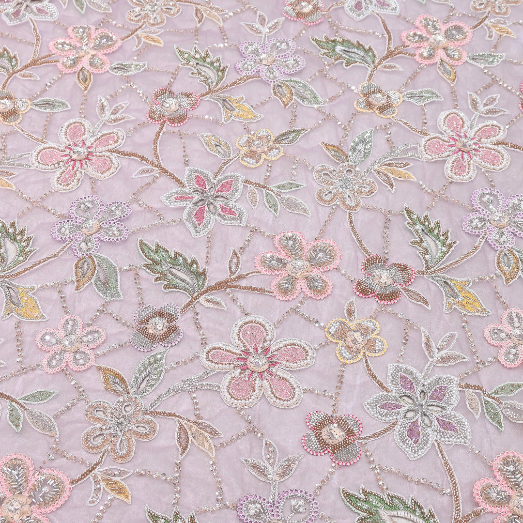 Premium Dyed Net Moti Sequins & Thread Work Embroidery Fabric | VI3345C-04