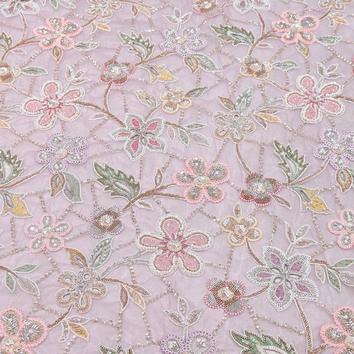 Premium Dyed Net Moti Sequins & Thread Work Embroidery Fabric | VI3345C-04