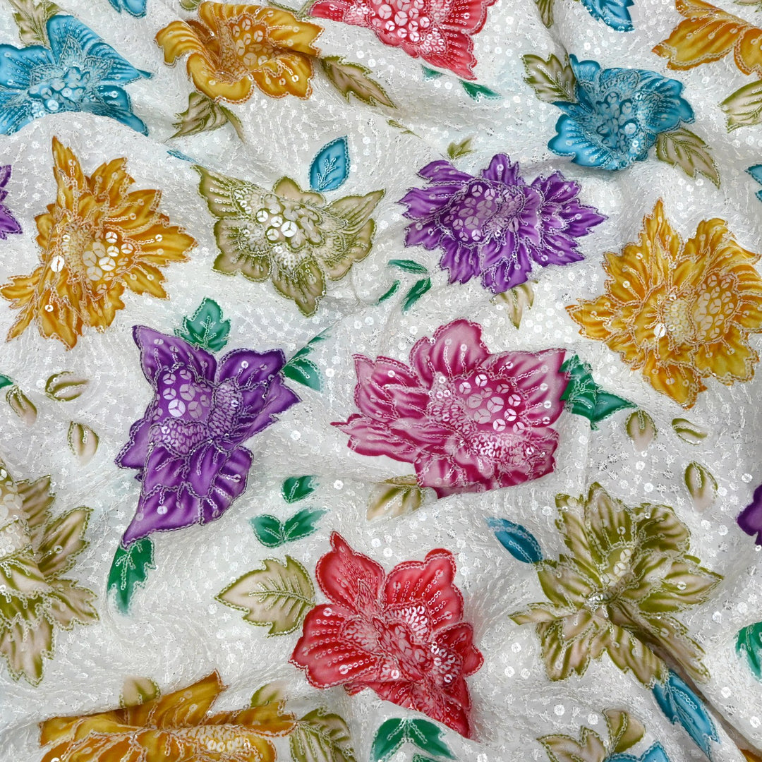 Beautiful Designer Crepe Position Prints, Sequin Embroidery Fabrics