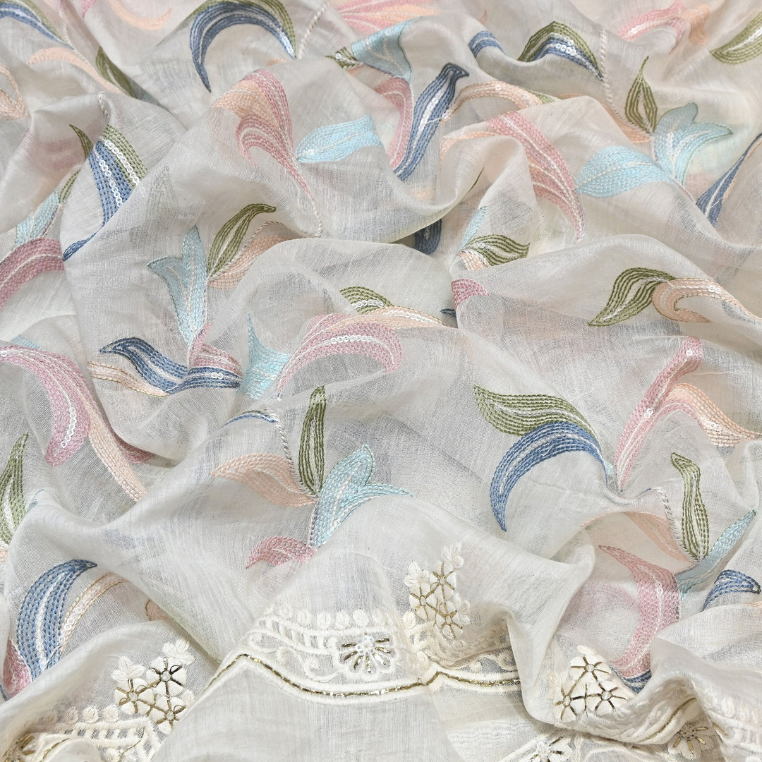 Premium Mul Chanderi Thread Work Embroidery Fabric - P80039-1