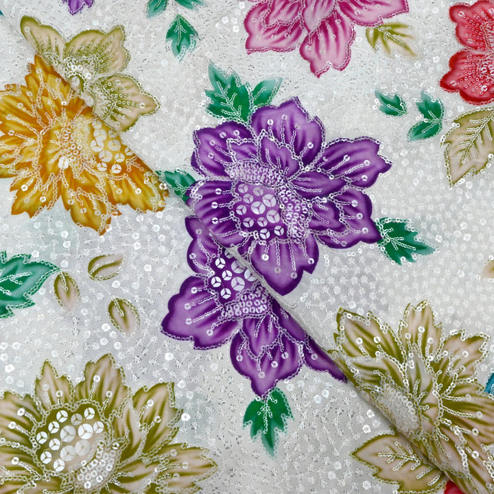 Beautiful Designer Crepe Position Prints, Sequin Embroidery Fabrics