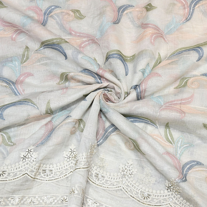 Premium Mul Chanderi Thread Work Embroidery Fabric - P80039-1