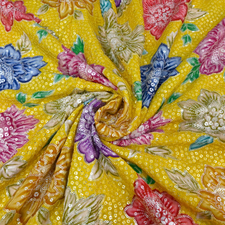 Beautiful Designer Crepe Position Prints, Sequin Embroidery Fabrics