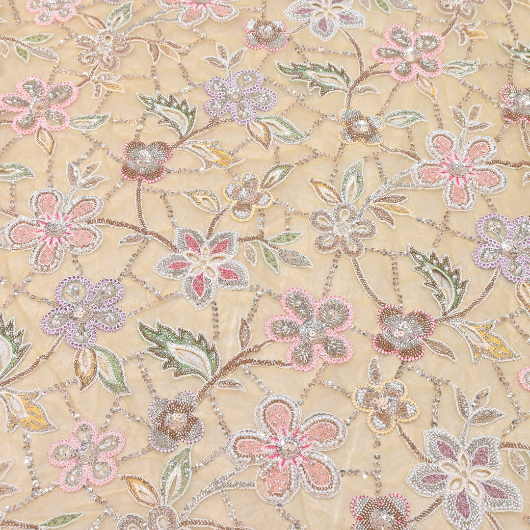 Premium Dyed Net Moti Sequins & Thread Work Embroidery Fabric | VI3345C-02