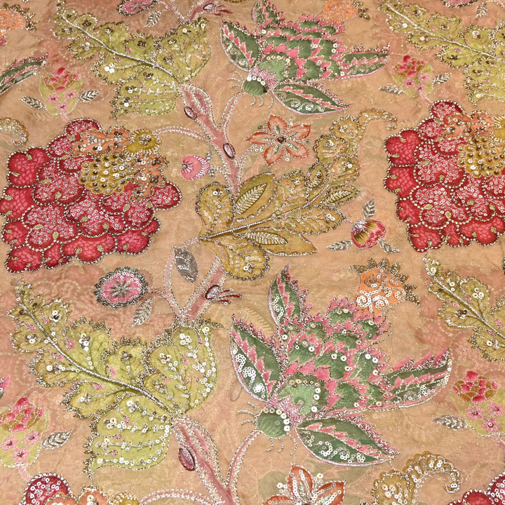 Premium Viscose Organza Position Print Fabric with Zari Sequins Embroidery- YC4398-1