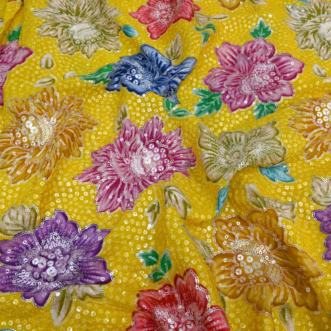 Beautiful Designer Crepe Position Prints, Sequin Embroidery Fabrics