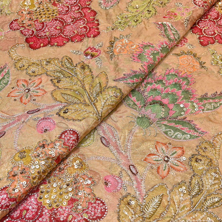 Premium Viscose Organza Position Print Fabric with Zari Sequins Embroidery- YC4398-1