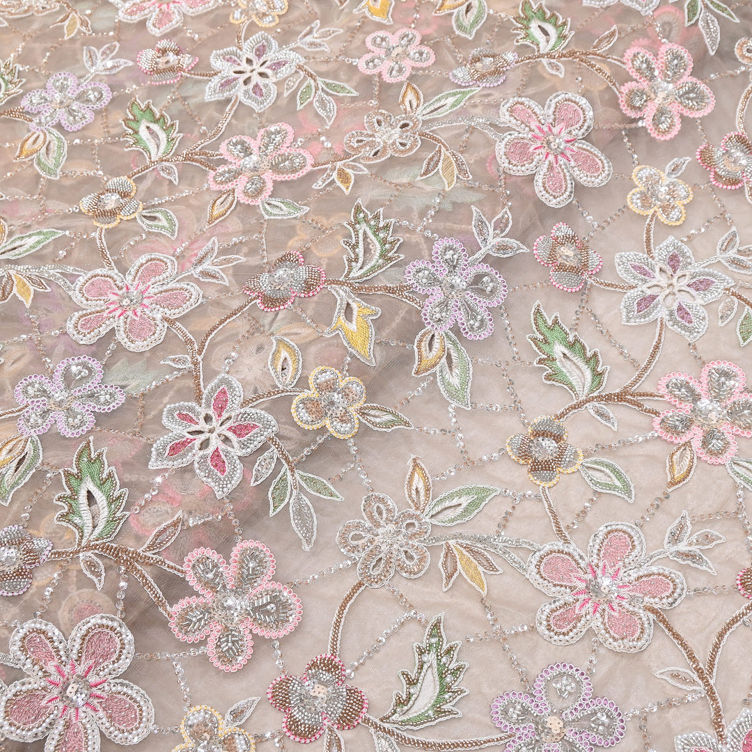 Premium Dyed Net Moti Sequins & Thread Work Embroidery Fabric | VI3345C-01