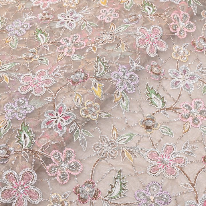 Premium Dyed Net Moti Sequins & Thread Work Embroidery Fabric | VI3345C-01