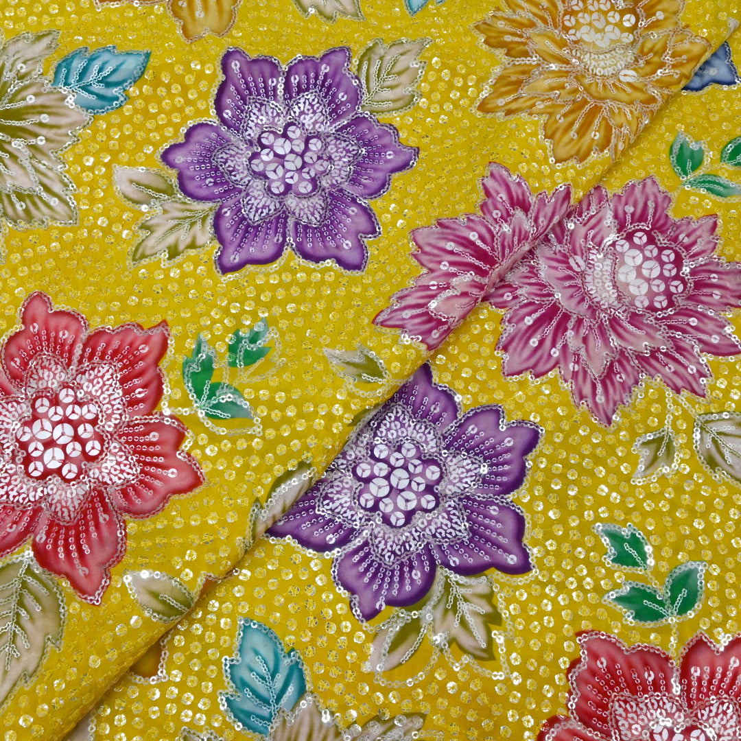 Beautiful Designer Crepe Position Prints, Sequin Embroidery Fabrics