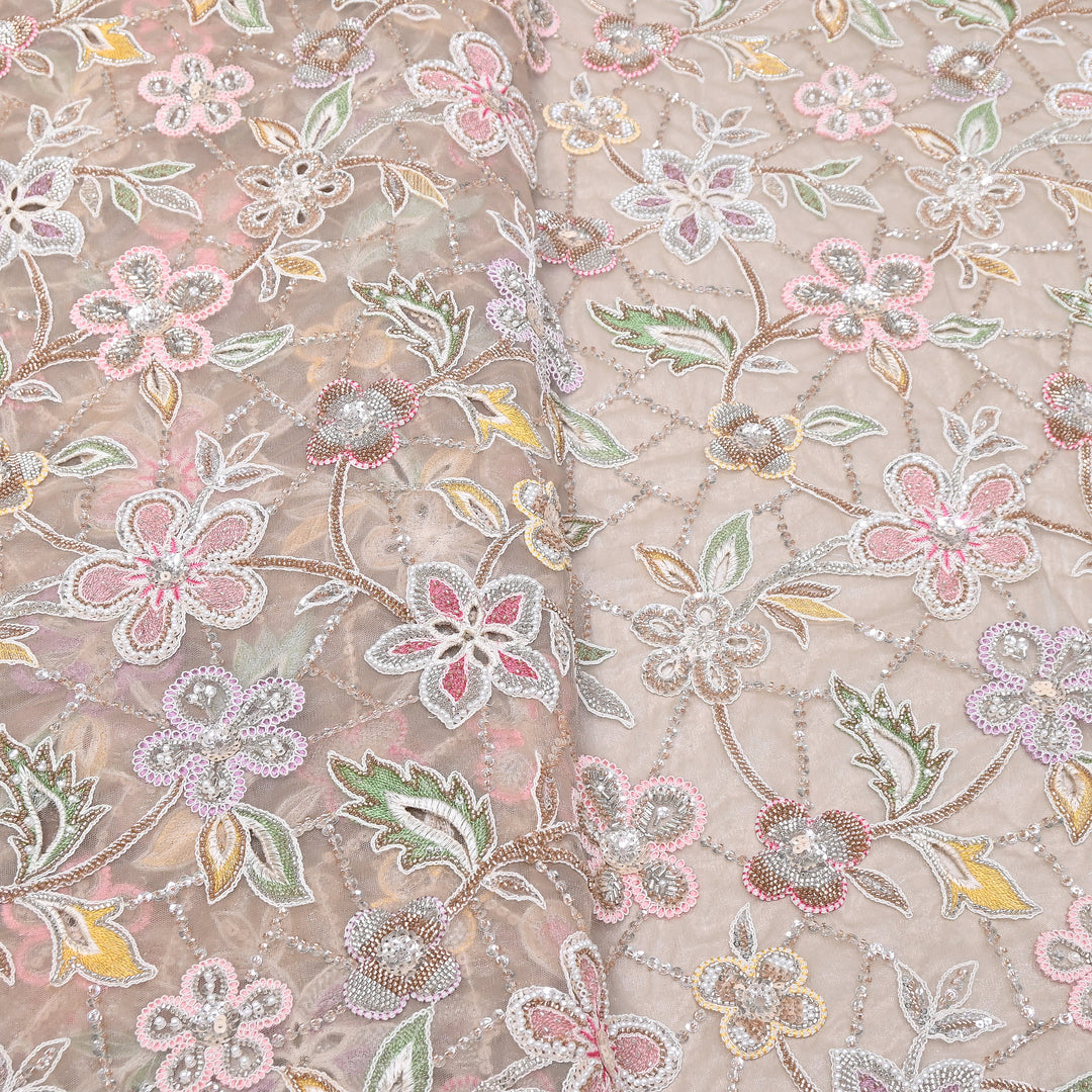 Premium Dyed Net Moti Sequins & Thread Work Embroidery Fabric | VI3345C-01