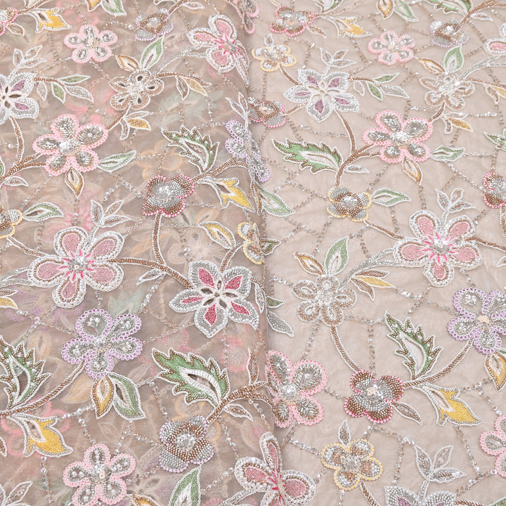 Premium Dyed Net Moti Sequins & Thread Work Embroidery Fabric | VI3345C-01