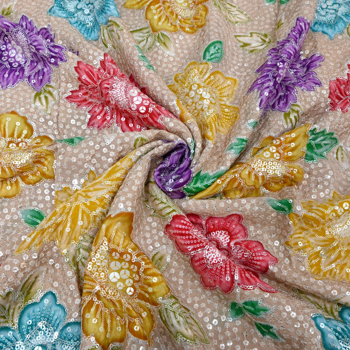 Beautiful Designer Crepe Position Prints, Sequin Embroidery Fabrics