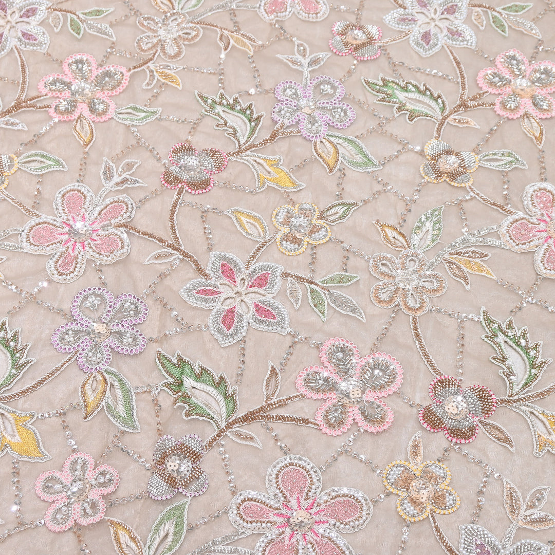 Premium Dyed Net Moti Sequins & Thread Work Embroidery Fabric | VI3345C-01