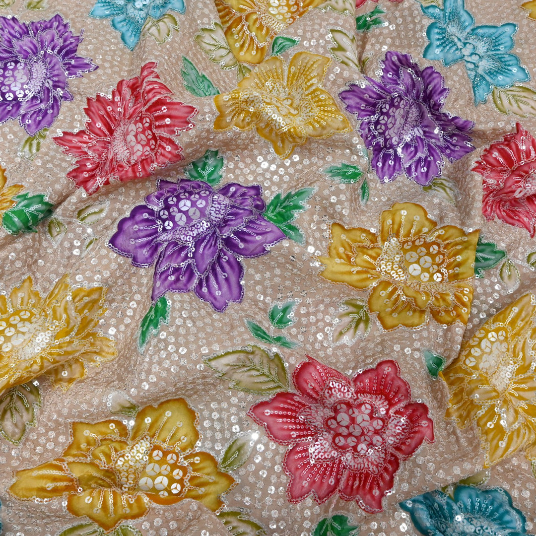 Beautiful Designer Crepe Position Prints, Sequin Embroidery Fabrics