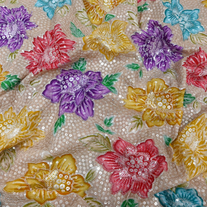 Beautiful Designer Crepe Position Prints, Sequin Embroidery Fabrics
