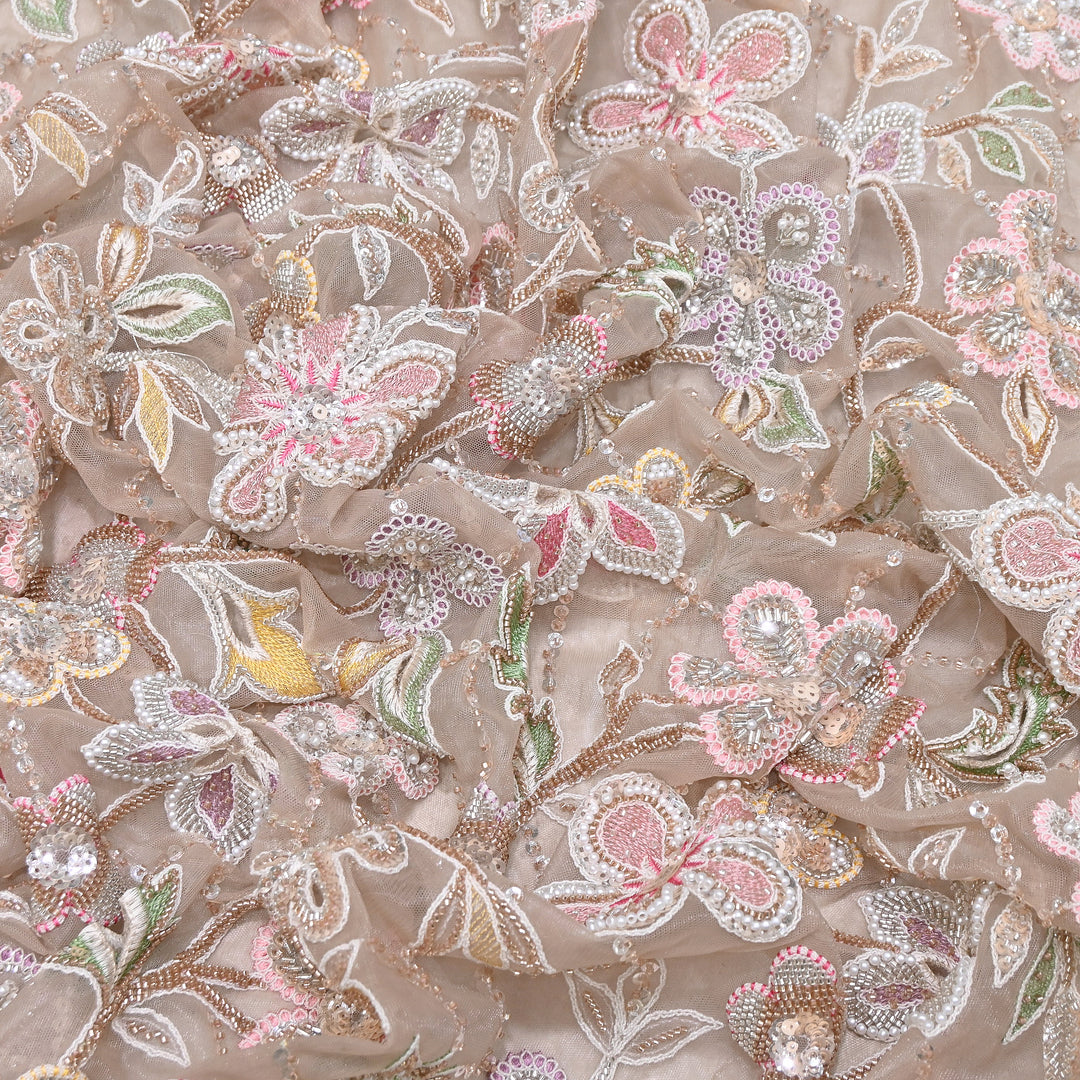 Premium Dyed Net Moti Sequins & Thread Work Embroidery Fabric | VI3345C-01