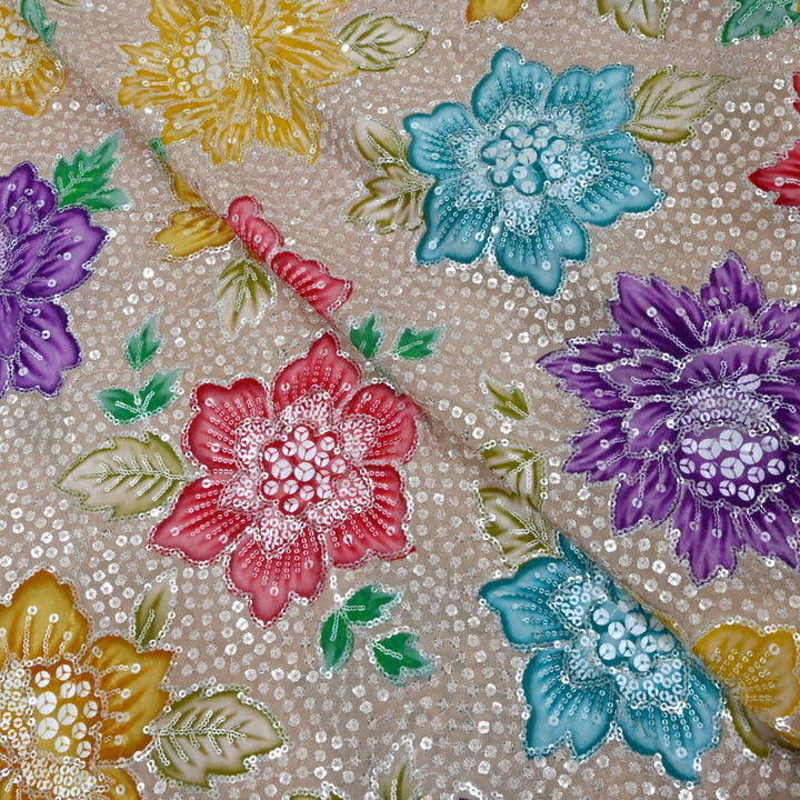 Beautiful Designer Crepe Position Prints, Sequin Embroidery Fabrics