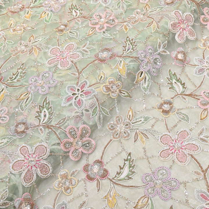 Premium Dyed Net Moti Sequins & Thread Work Embroidery Fabric | VI3345C-05