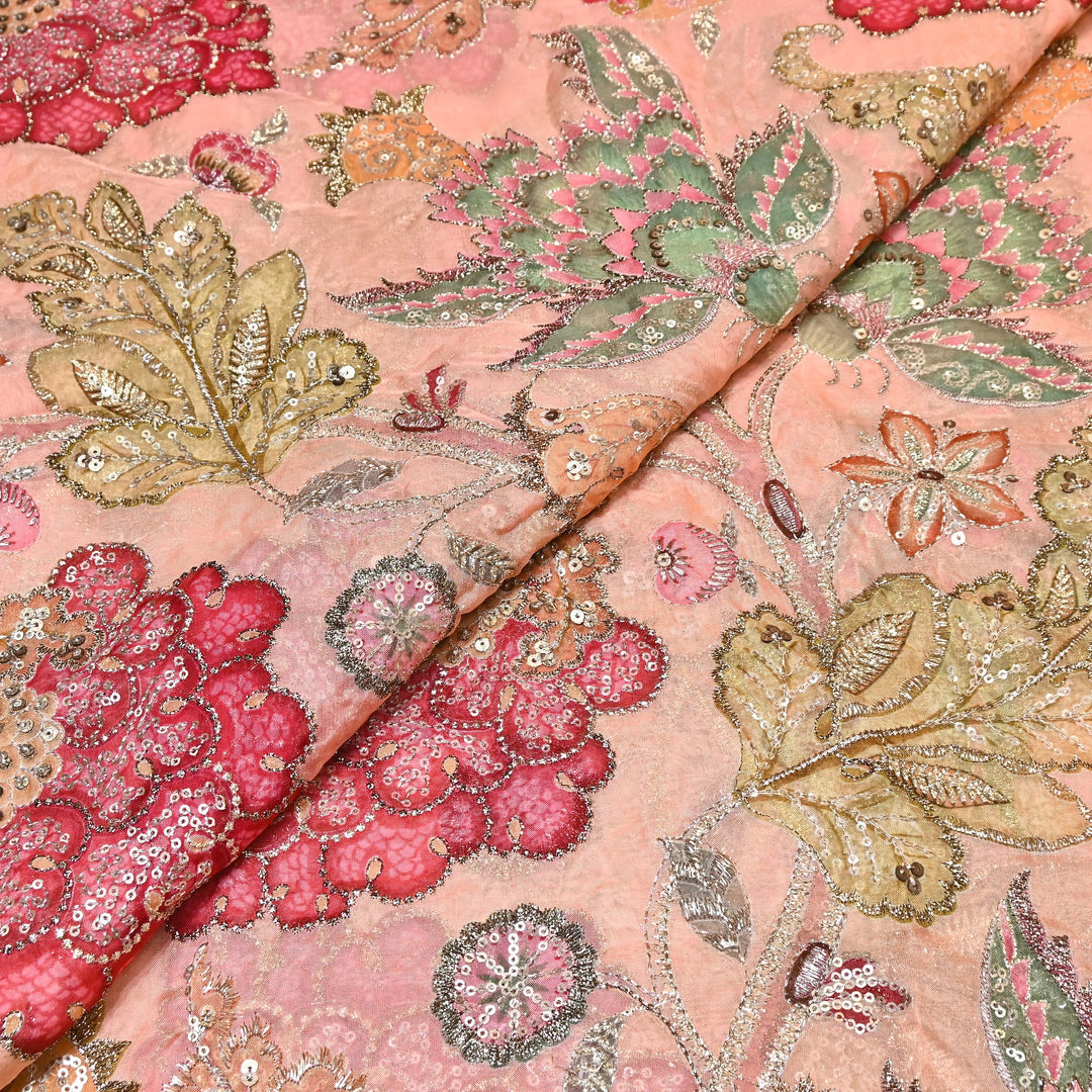 Premium Viscose Organza Position Print Fabric with Zari Sequins Embroidery- YC4398-2